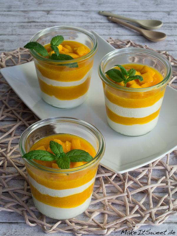 Mango Quark Schokolade Minze schnelles Dessert im Glas Rezept einfach