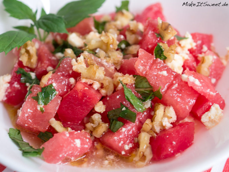 Wassermelone Feta Salat mit Minze