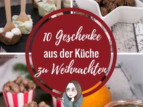 Verschiedene hausgemachte Weihnachtsleckereien, darunter Plätzchen, Marmelade und gebrannte Mandeln.