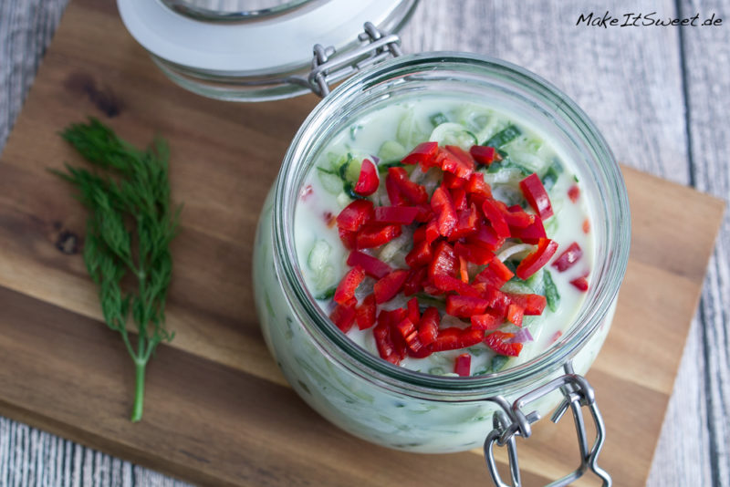Gurke Joghurt Salat im Glas Rezept Chili vorbereiten mitnehmen