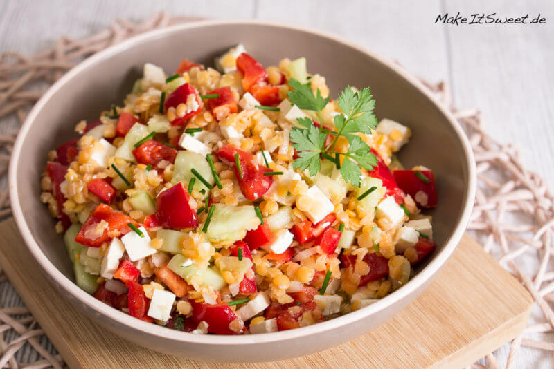 Linsensalat mit Paprika, Gurke und Feta 1 Linsensalat mit Paprika, Gurke und Feta