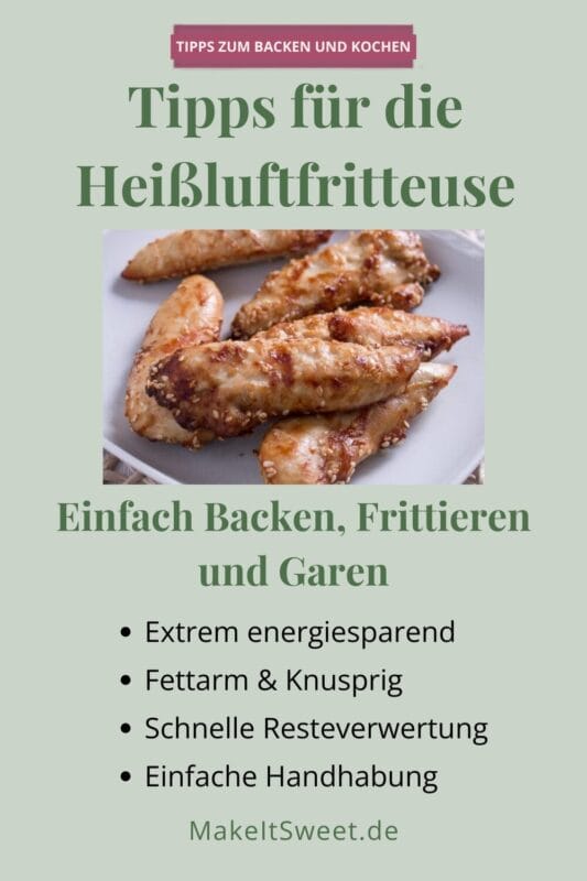 10 einfache Tipps für die Heißluftfritteuse: Backen, Frittieren und Garen 17 Gekochte Hähnchenstreifen, auf einem Teller angerichtet.